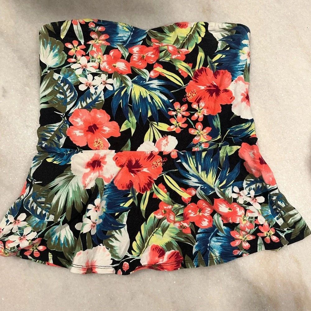 Express Tropical Floral Strapless Peplum